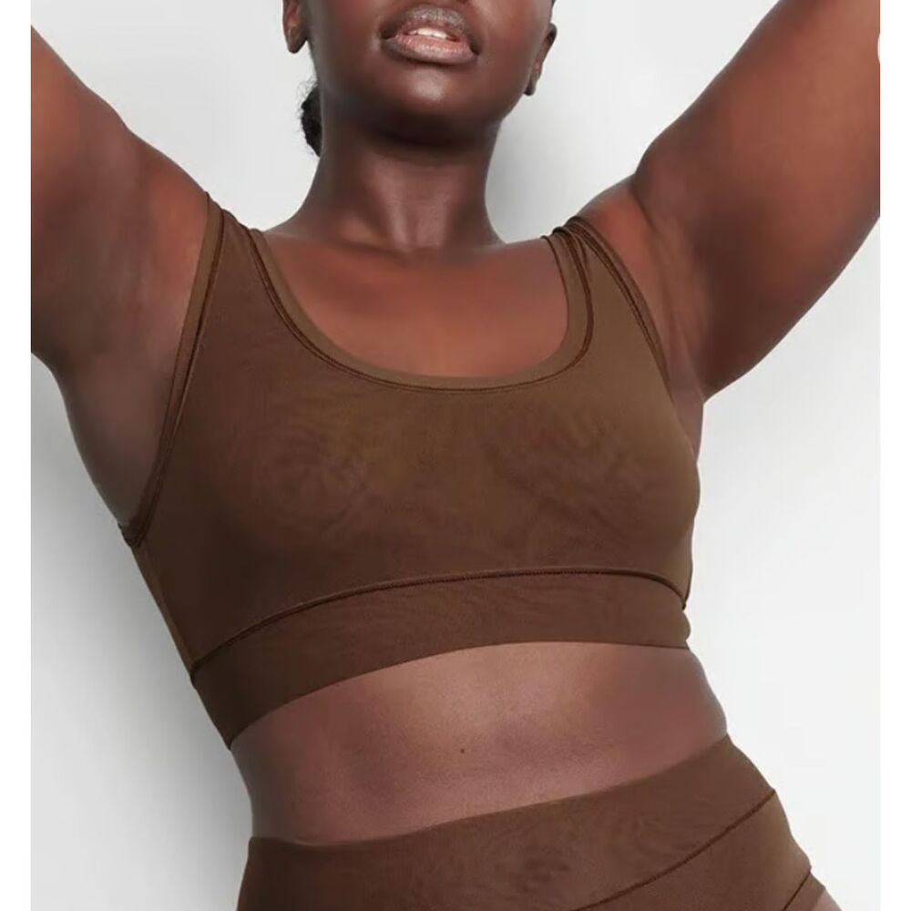BNWT Women SKIMS Summer Mesh Scoop Bralette in Cocoa Size Extra Small